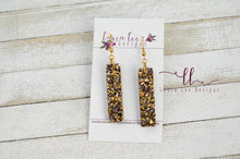 Bar Drop Resin Earrings || Black and Gold Confetti Glitter