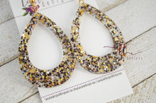 Teardrop Resin Earrings || Black and Gold Confetti Glitter