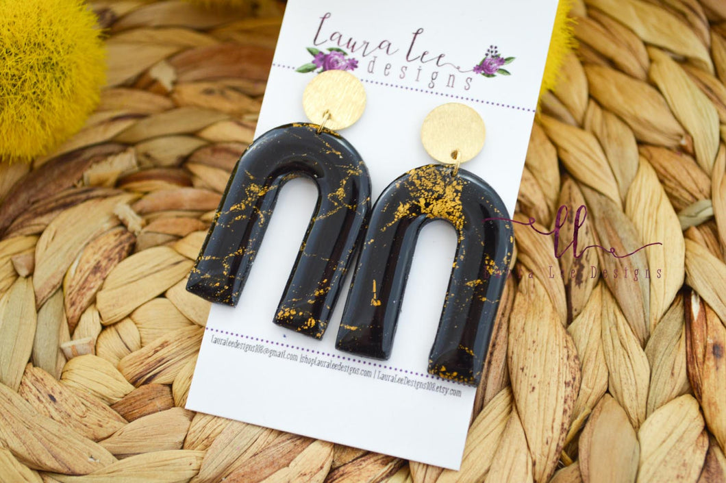 Nova Large Arch Clay Earrings || Black and Gold