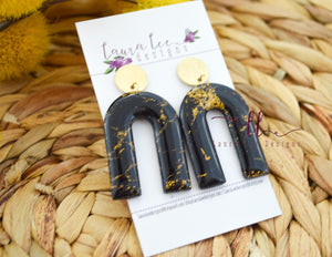 Nova Large Arch Clay Earrings || Black and Gold