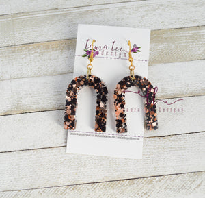 Arch Resin Earrings || Black and Rose Gold Glitter