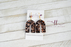 Arch Resin Earrings || Black and Rose Gold Glitter