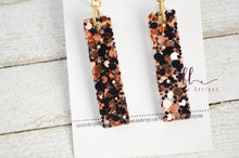 Bar Drop Resin Earrings || Black and Rose Gold Confetti Glitter