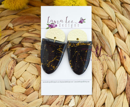 Bluebell Arch Clay Earrings || Black and Gold