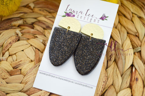 Bluebell Arch Clay Earrings || Black and Gold Glitter