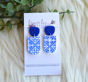 Aspen Clay Earrings || Blue and White || Made to Order