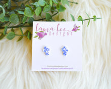 Clay Stud Earrings || Blue and White Crosses