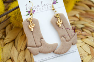 Boots Clay Earrings || Tan with Cactus