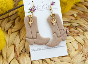 Boots Clay Earrings || Tan with Cactus