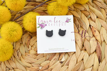 Cat Clay Stud Earrings || Black