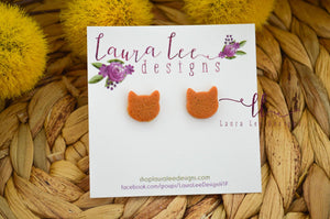 Cat Clay Stud Earrings || Light Orange