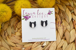 Cat Clay Stud Earrings || Black and White Tux