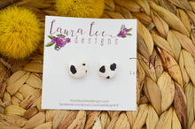 Cat Clay Stud Earrings || White and Black Spotted || Made to Order