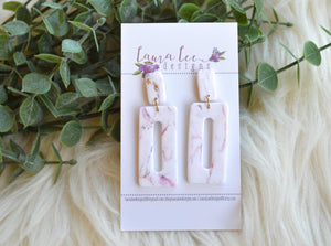 Miley Style Rectangle Clay Earrings || Coral Gold and White