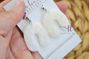 Curved Nova Small Arch Clay Earrings || Transparent and White