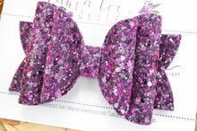 Stacked Rosie Style Bow || Dark Purple Glitter