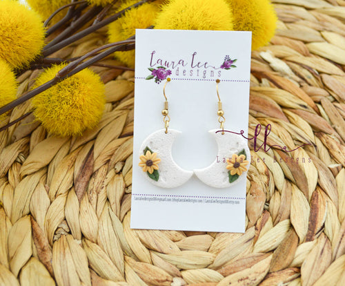 Moon Clay Earrings || Fall Floral Moons