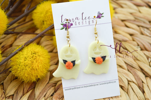 Ghost Clay Earrings || GLOW IN THE DARK || Halloween Floral Ghosts || Made to Order