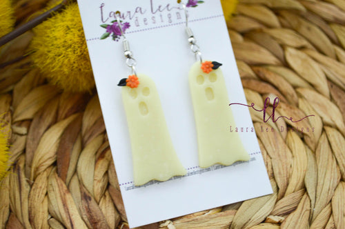 Ghost Clay Earrings || GLOW IN THE DARK || Halloween Floral Ghosts || Made to order