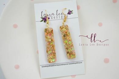 Resin Earrings || Golden Glitter Bar Drops