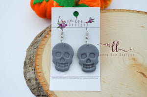 Skull Clay Earrings || Gray || Made to order