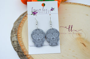 Skull Clay Earrings || Gray Sugar Skulls || Made to order