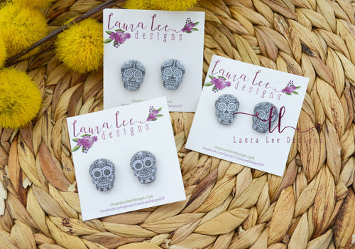 Skull Stud Earrings || Gray Sugar Skulls
