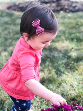 Stacked Mini Sabrina Style Bow || Rustic Plum Purple Glitter