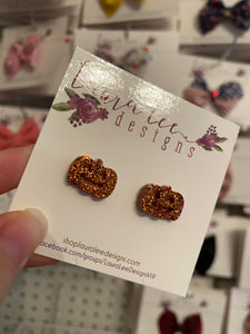 Jack O Lantern Stud Earrings || Orange Glitter