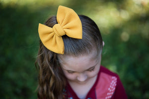 Large Julia Messy Bow Style Bow || Mustard Yellow