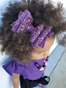 Stacked Rosie Style Bow || Dark Purple Glitter