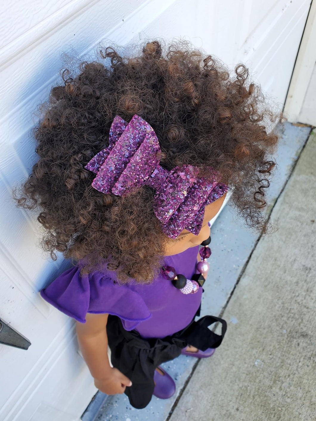 Stacked Rosie Style Bow || Dark Purple Glitter