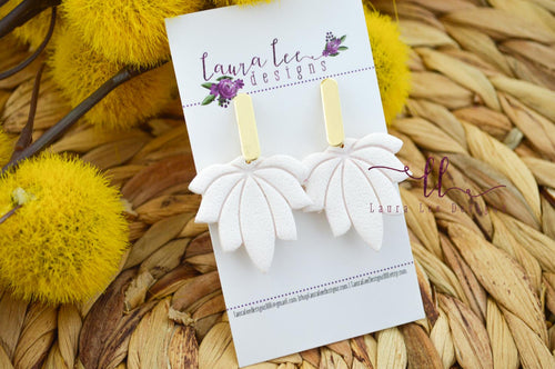 Large Lotus Flower Clay Earrings || White