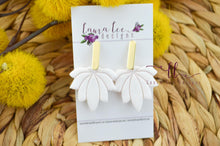 Large Lotus Flower Clay Earrings || White