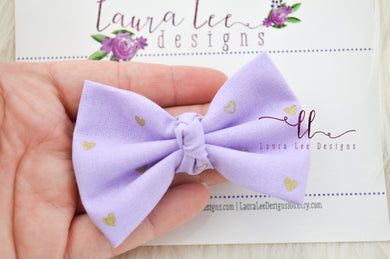 Lucy Style Bow || Lavender and Gold Hearts