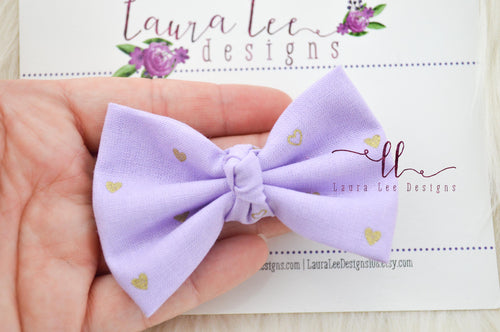 Lucy Style Bow || Lavender and Gold Hearts