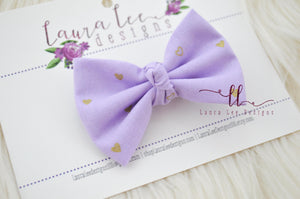Lucy Style Bow || Lavender and Gold Hearts