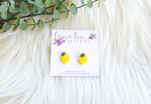 Clay Stud Earrings || Large Lemons with Leaves