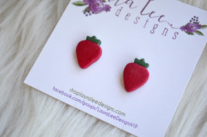 Clay Stud Earrings || Large Strawberries