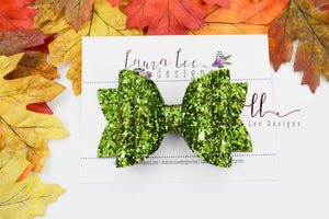 Stacked Rosie Style Bow || Moss Green Chunky Glitter