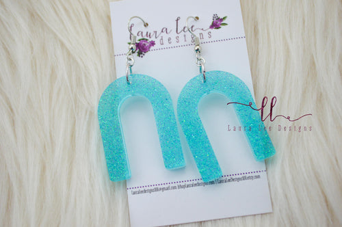 Arch Resin Earrings || Neon Blue Glitter