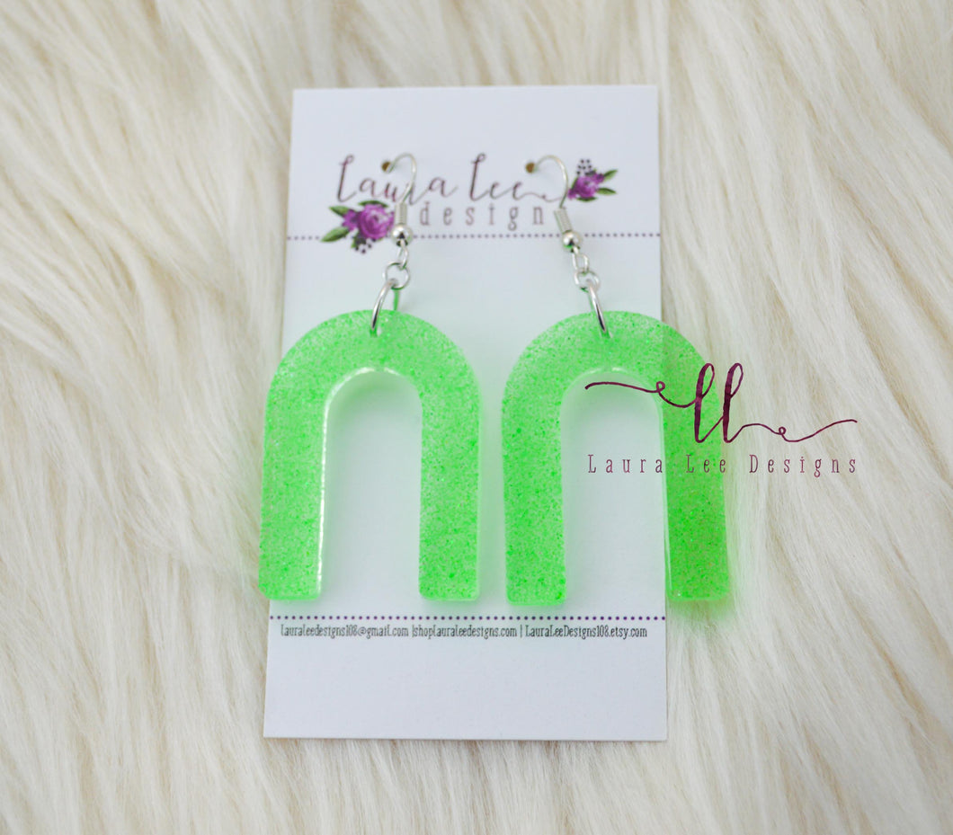Arch Resin Earrings || Neon Green Glitter