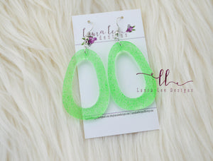 Fat Teardrop Resin Earrings || Neon Green Glitter