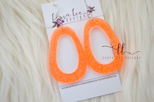 Fat Teardrop Resin Earrings || Neon Orange Glitter