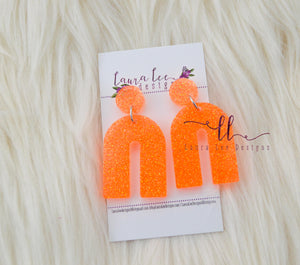 Arch Resin Earrings || Neon Orange Glitter