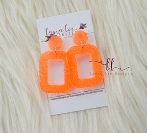 Resin Earrings || Neon Orange Glitter
