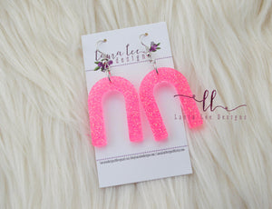 Arch Resin Earrings || Neon Pink Fine Glitter