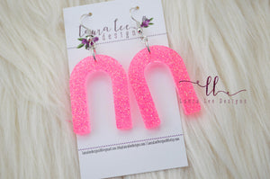 Arch Resin Earrings || Neon Pink Fine Glitter