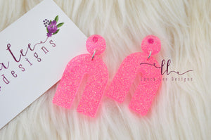 Arch Resin Earrings || Neon Pink Glitter
