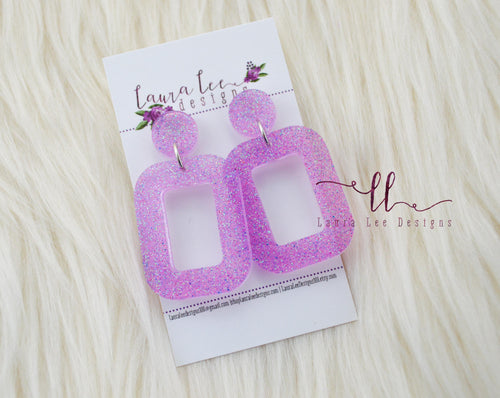 Resin Earrings || Neon Purple Glitter